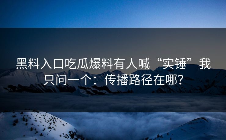 黑料入口吃瓜爆料有人喊“实锤”我只问一个：传播路径在哪？